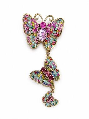 Multicolor Crystal Butterfly Drop Brooch - Brand Unbranded